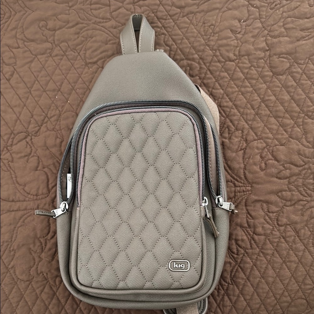 Lug Tan Quilted Crossbody Bag with Silver Zippers